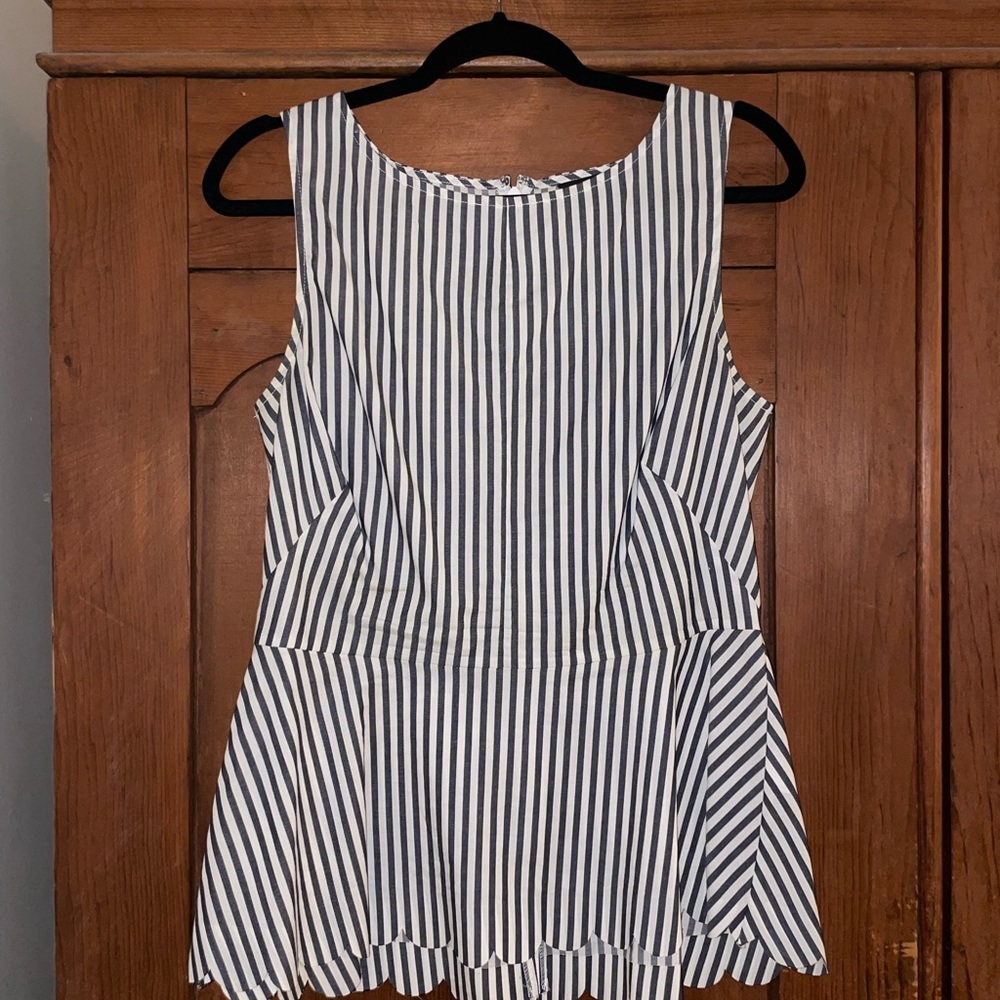 Banana Republic Black and White Striped Peplum Top
